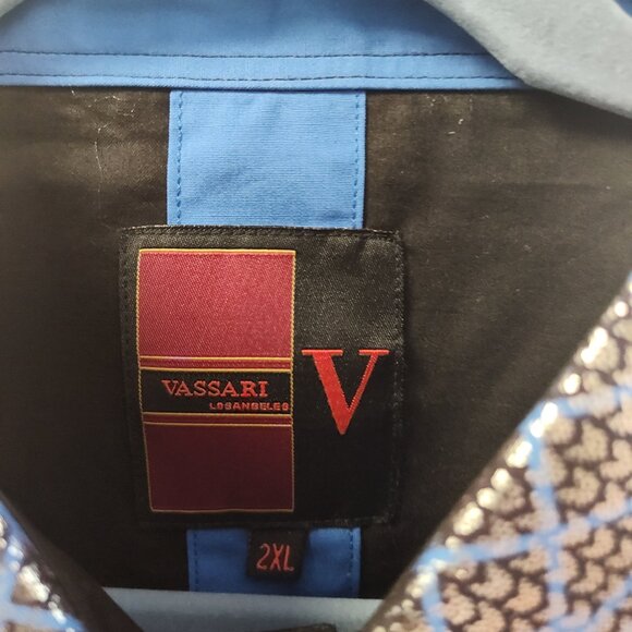 VARSARI BLUE SILVER GREEK KEY MAN'S DRESS SHIRT - Picture 2 of 12